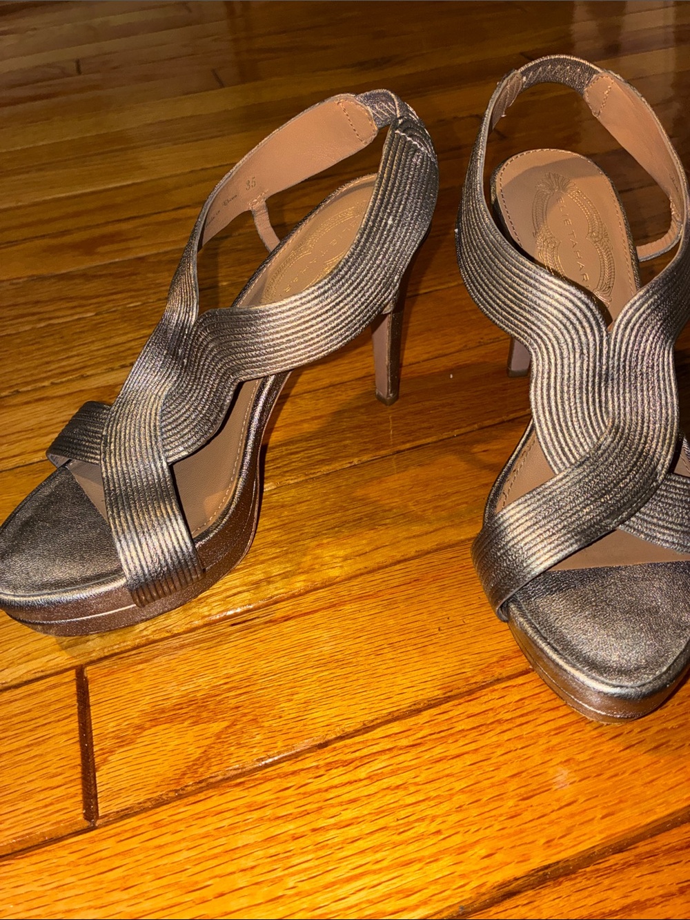 Elite Tahari Metallic Strappy High Heel Sandals - Women's Gold